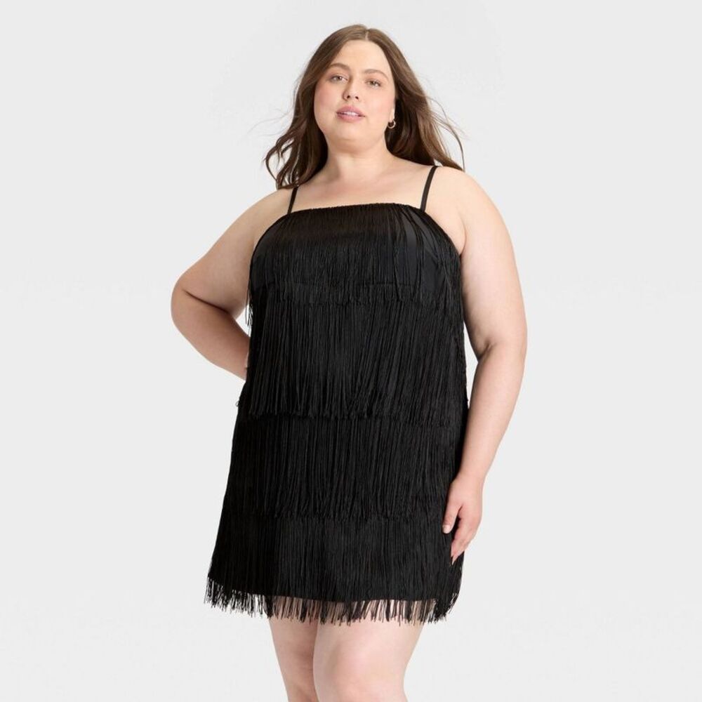 Women's Fringe Mini Dress - A New Day Black XXL